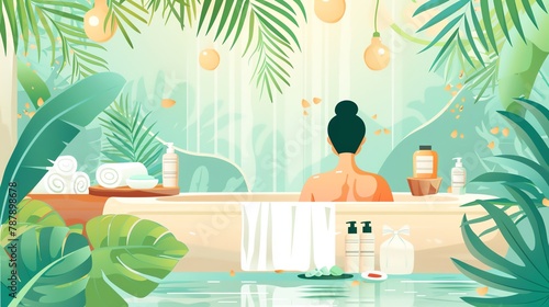Mothers Day Spa Day Design a vector thumbnail of a relaxing spa day for Mom Show her enjoying pampering treatments like massages, facials, and manicures, surrounded by luxurious spa amenities and sere