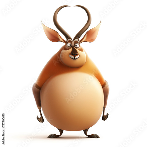 Funny overweight wildebeest in shape of a ball, in style of cartoon character
