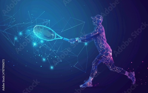 Abstract silhouette of particles with lines and triangles. tennis