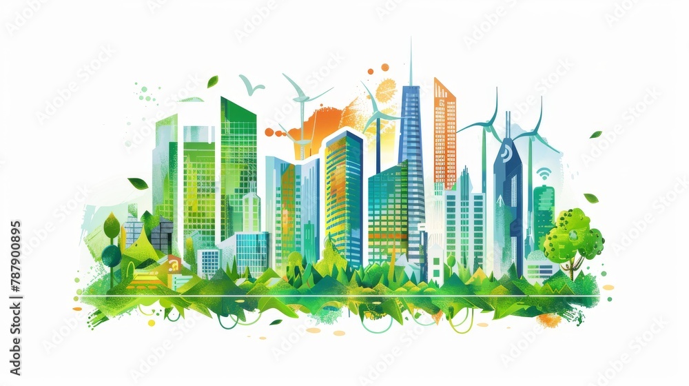 Smart city and ecological concept. New eco-friendly technology, infrastructure, communication, technological progress.