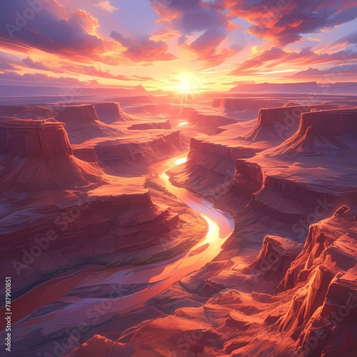 Awe-inspiring sunrise at the iconic Grand Canyon with dramatic clouds and warm hues.