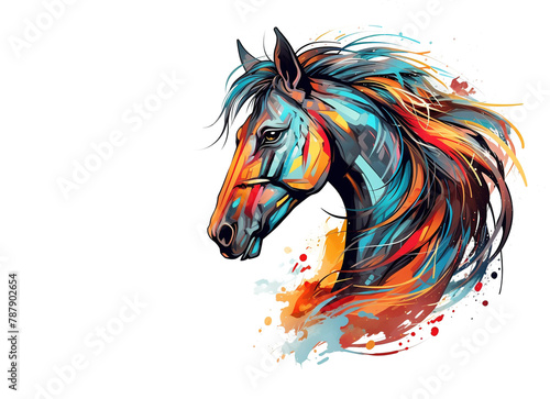 Painting of a horse head on white background. Mammals. Farm animals. Illustration, Generative AI. © yod67