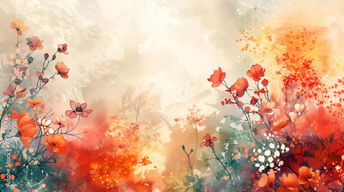 Watercolor festive background with flowers, generative Ai © Zoya