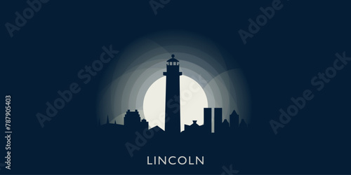 Uk Lincoln cityscape skyline city panorama vector flat modern banner illustration. England, Lincolnshire emblem idea with landmarks and building silhouette at sunrise sunset night photo