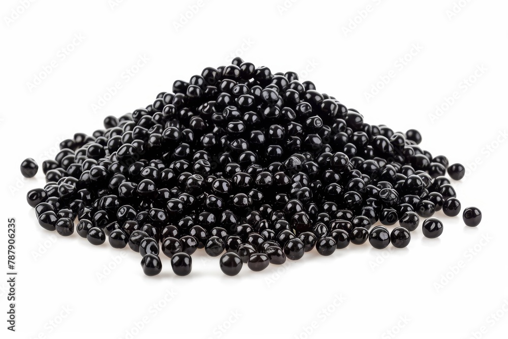 Pile of black tapioca pearls for bubble tea on white background Pile of black tapioca pearls for bubble tea on white background