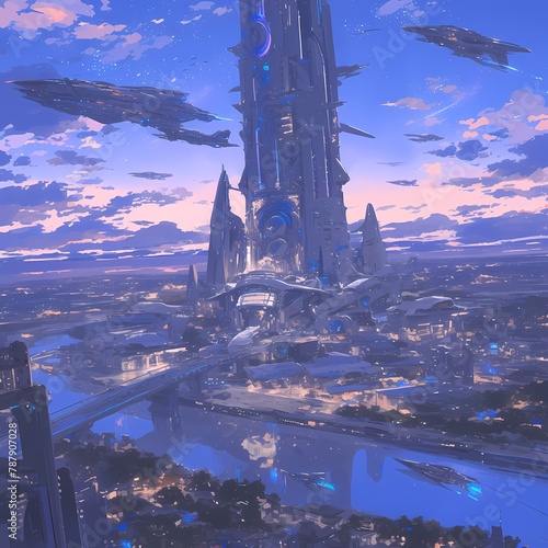 Explore Tomorrow's World with This Stunning Depiction of a Futuristic City Horizon at Twilight