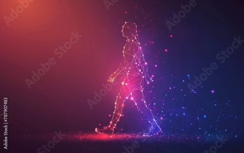 Abstract silhouette of particles, lines and triangles. Walking and jogging 