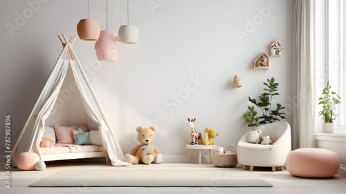 A mock up wall with a light white wall background in the children's room