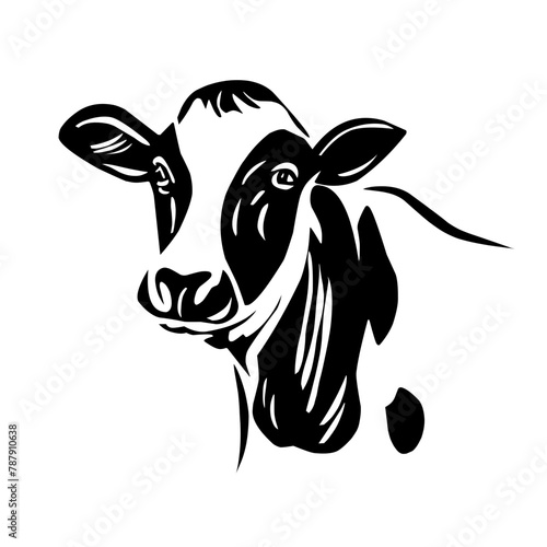 black and white cow vector logo