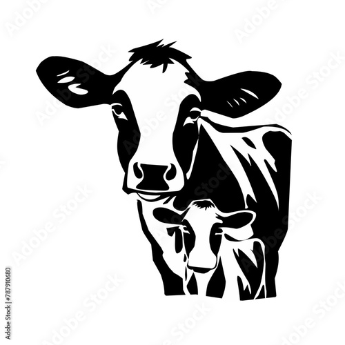 black and white cow vector logo