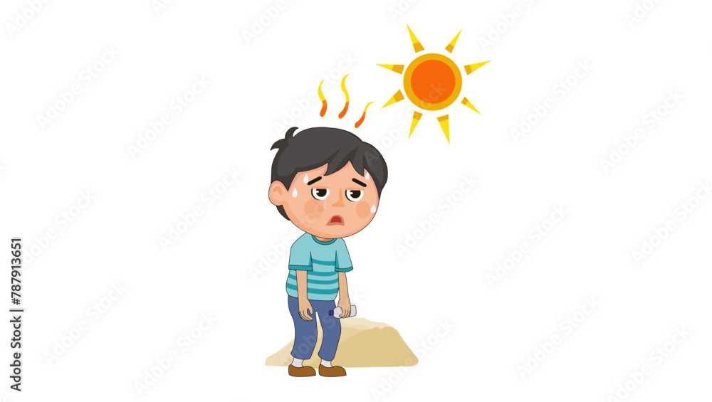 A picture of a person weakened by the heat of the sun with sweat flowing from his body.eps A picture of a person weakened by the heat of the sun with sweat flowing from his body.eps