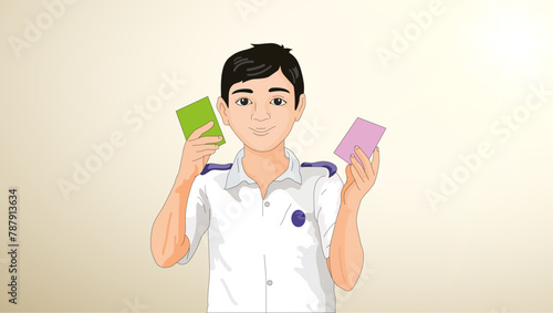 A boy showing two colors.eps