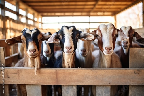 Group of goats in a farm. Goat farm. photo