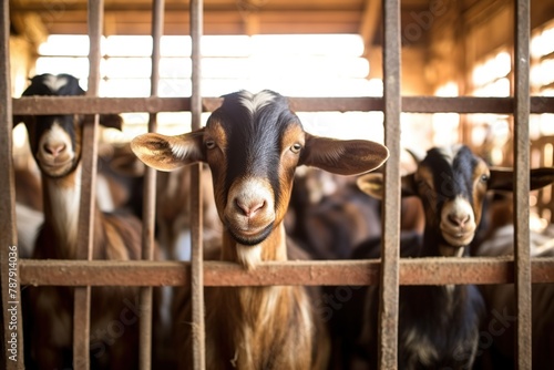 Goats in a stable on a farm. Animal husbandry