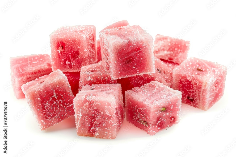 Sharp image of sweet watermelon cubes on white background Sharp image of sweet watermelon cubes on white background