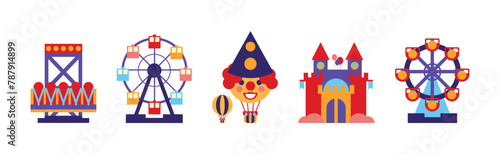 Amusement Park Attraction and Carousel as Festival Entertainment Vector Set