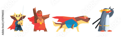 Superhero Animal Character in Cape and Mask Vector Set