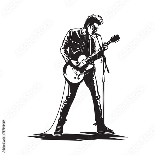 Male Vocalist with Guitar Silhouette Stock Vector
