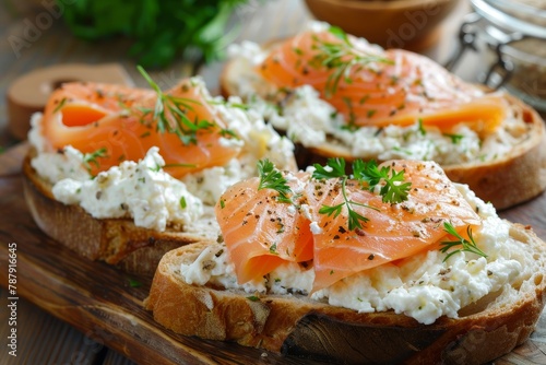 Salmon and cream cheese on bread