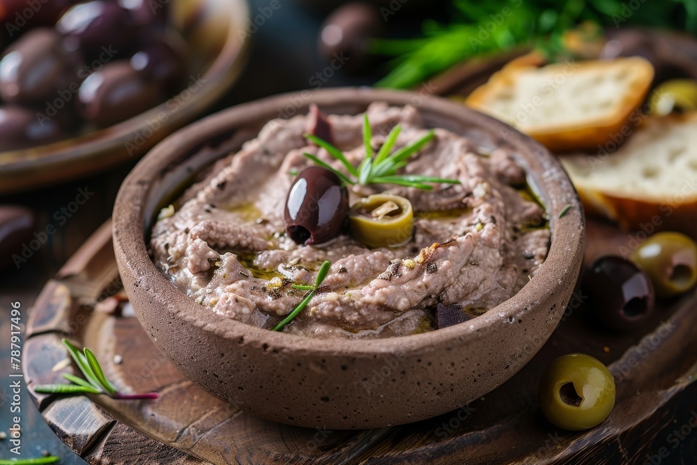 Savory homemade chicken liver pate with olives Savory homemade chicken liver pate with olives
