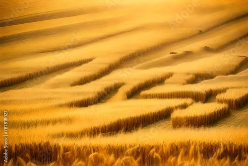 Vast wheat fields swaying in the panoramic breeze  a golden carpet beneath the summer sun.
