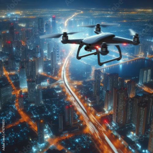 Drone Overlooking a Bustling Cityscape with Generative AI. © CarlosTamsui