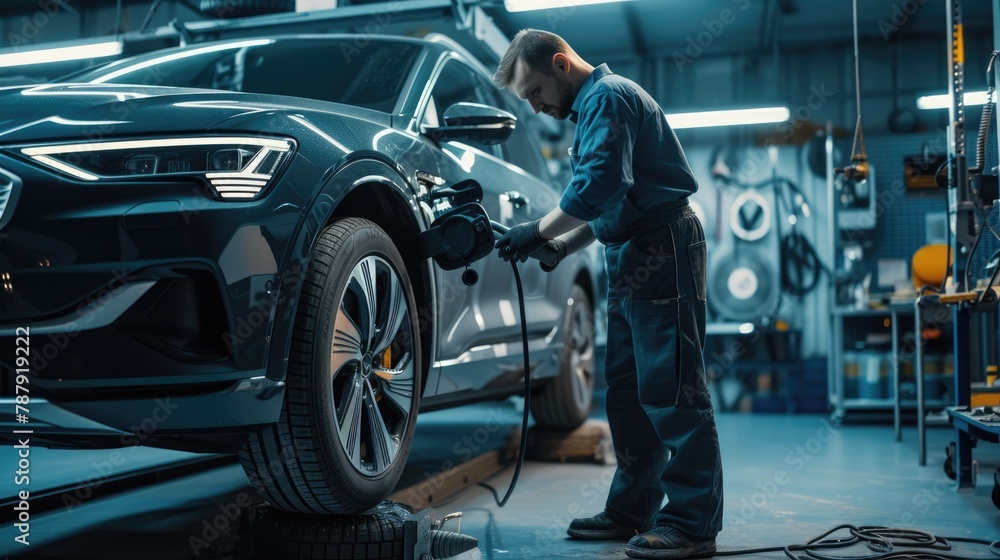 A mechanic fixing a car in an automotive factory AIG41