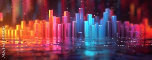 Animated 3D bar chart for social media engagement statistics, dynamic and colorful