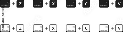 Hot keys icon set. Command z, Command x, Command c, Command v. Vector EPS 10