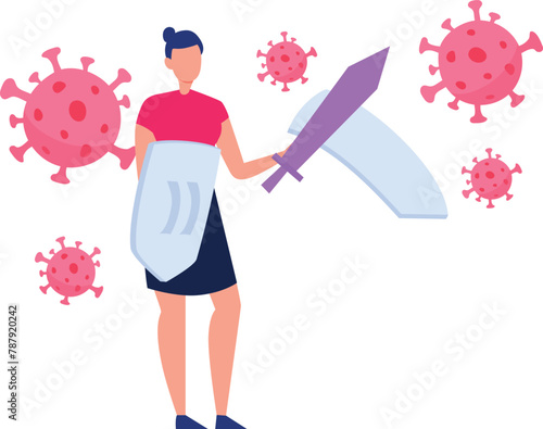 Girl is fighting for virus protection.
