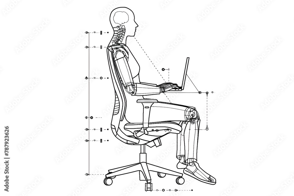 Minimalist Ergonomic Chair Outline with Posture and Body Position Data Points Minimalist Ergonomic Chair Outline with Posture and Body Position Data Points