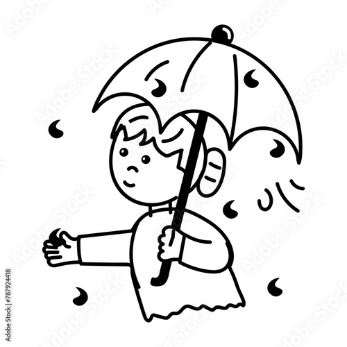 A well-designed doodle icon of enjoy rain 