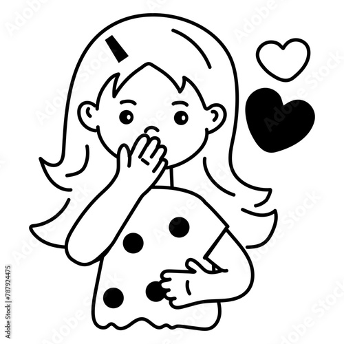 Check out doodle icon of a shy girl 