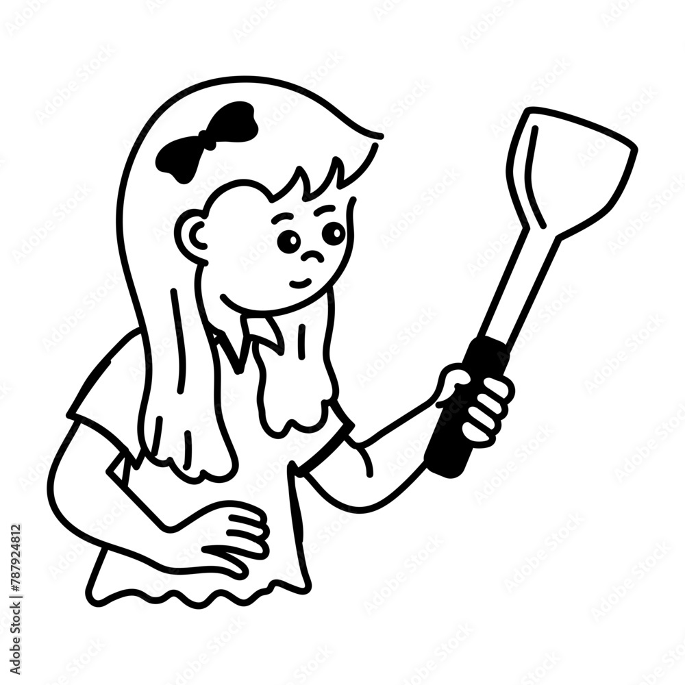 Check out hand drawn icon of girl cooking 