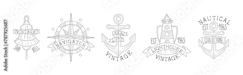 Vintage Nautical Marine Element and Item Linear Vector Set