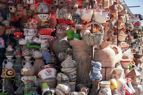 Pieces displayed in craft pottery shop
