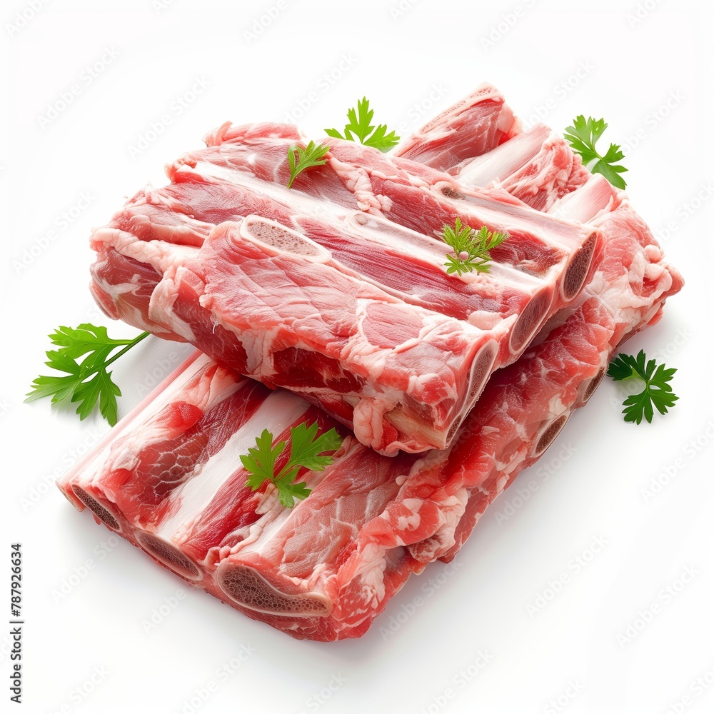 Fresh Lamb Ribs Ready for Cooking, White Background