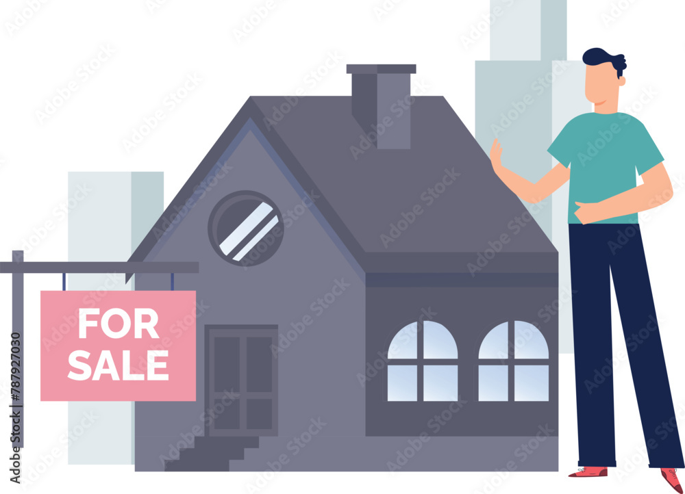 Boy is explaining about the house for sale. Boy is explaining about the house for sale.