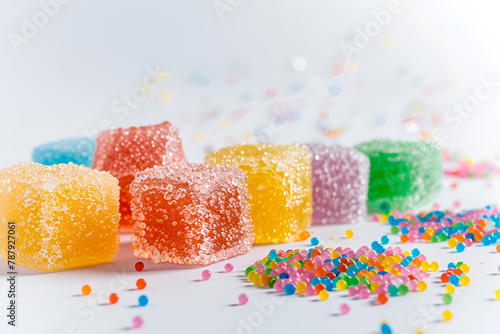 Colorful candies and jellies isolated on white background