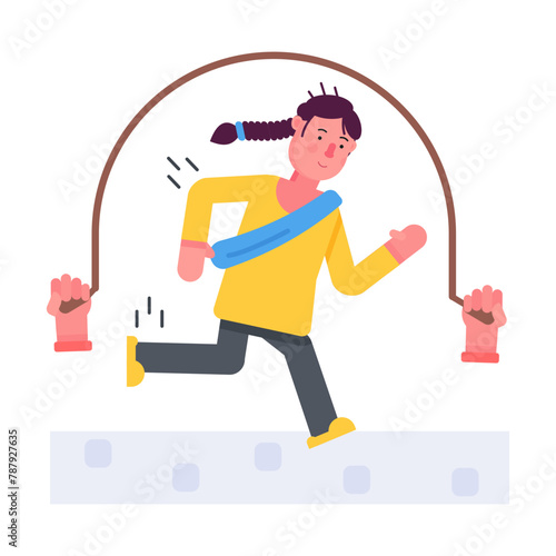 Latest flat character icon of rope jumping 