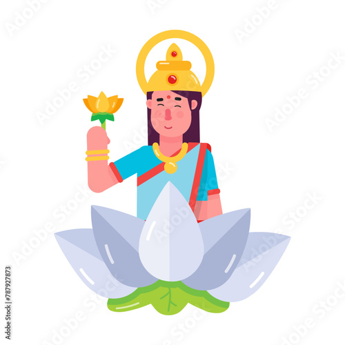 A flat character icon of indian goddess  © Prosymbols
