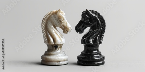 Two Black and White Chess Pieces Sitting Side by Side. Generative AI © Lukasz Czajkowski