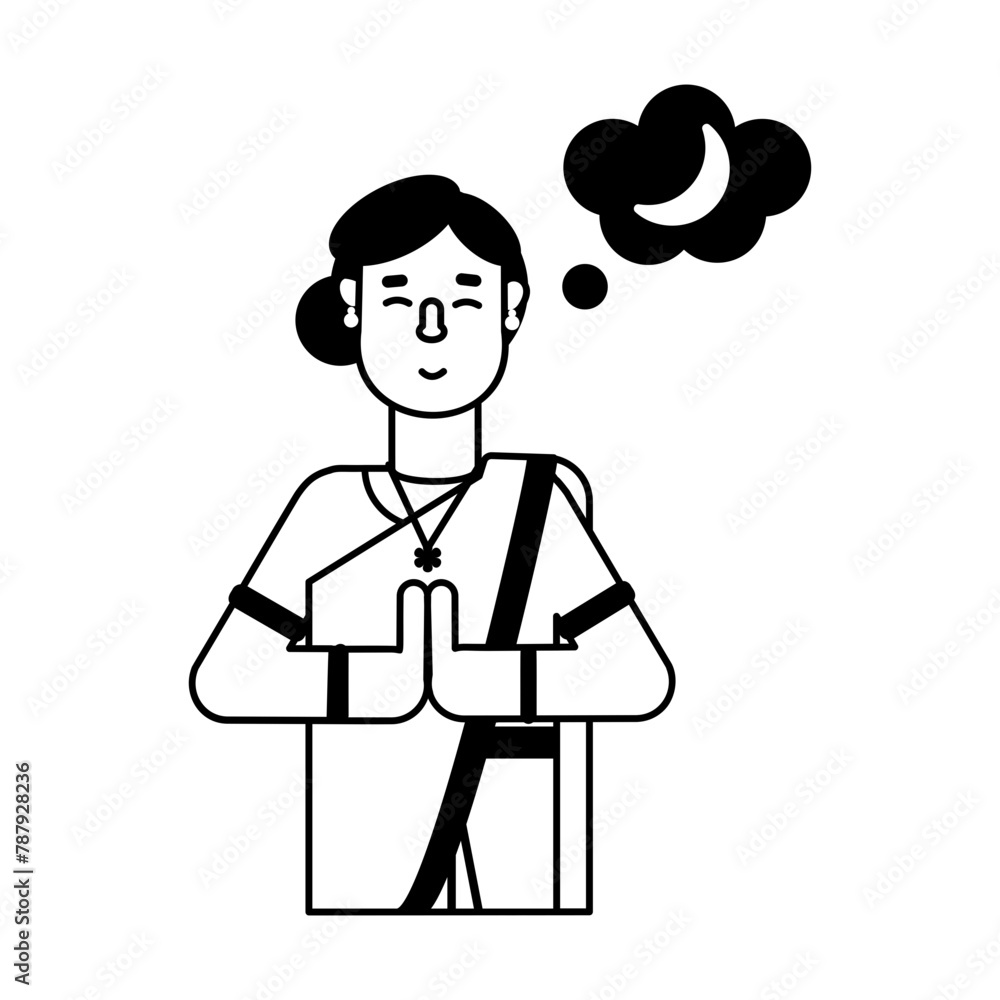 A glyph character icon of praying indian woman A glyph character icon of praying indian woman