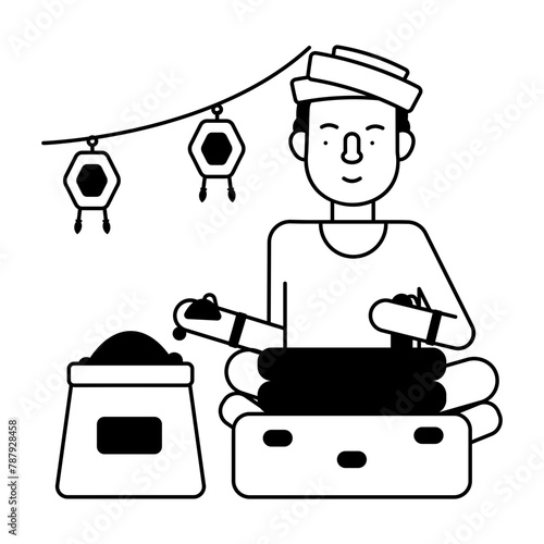 An indian man grinding flour glyph icon 