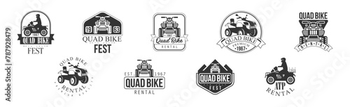 Quad Bike Rental Service Black And White Emblem Vector Set