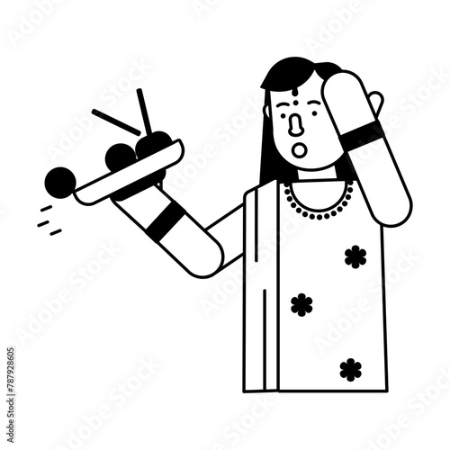 A glyph icon showing indian girl dropping plate 