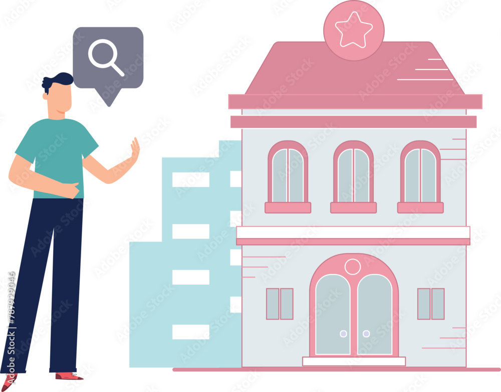 The boy is showing the house for rent. The boy is showing the house for rent.