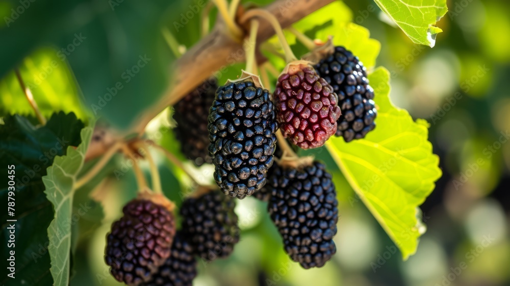 Black mulberry harvest on a branch in the garden, agribusiness business concept, organic healthy food and non-GMO fruits with copy space
Black mulberry harvest on a branch in the garden, agribusiness business concept, organic healthy food and non-GMO fruits with copy space