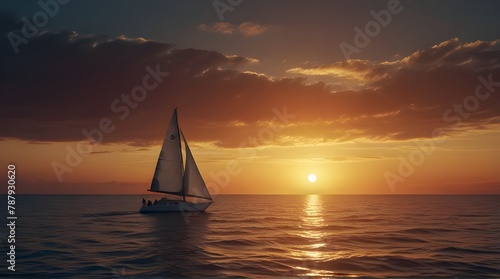 Sunset Ocean Sailboat Uplifting Inspirational Sunrise Surreal Hope Banner Header.generative.ai 