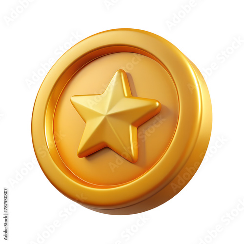 Warranty icon golden coin with star best award game assurance premium quality guarantee concept on isolated background. cartoon minimal cute smooth, education. 3d render illustration.